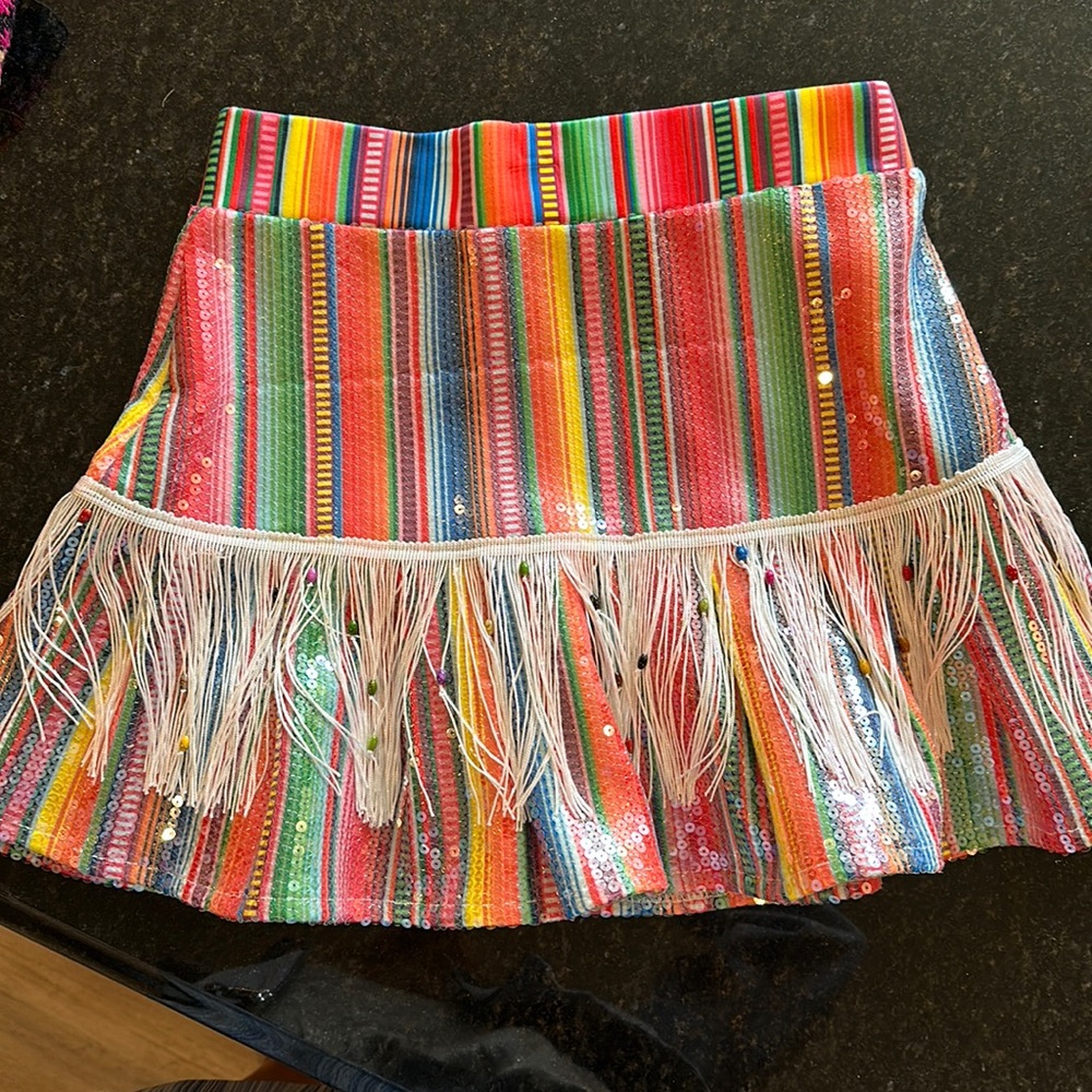 Queen of sparkles pull on fringe skirt